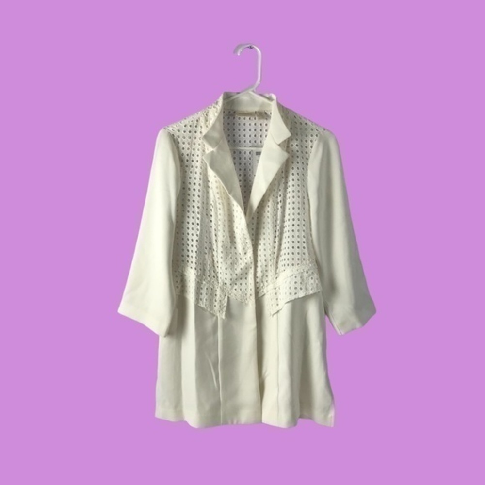 Chico’s Women’s Jacket Eyelet Antique White 3/4 Sleeve Size 0 or US S/M
